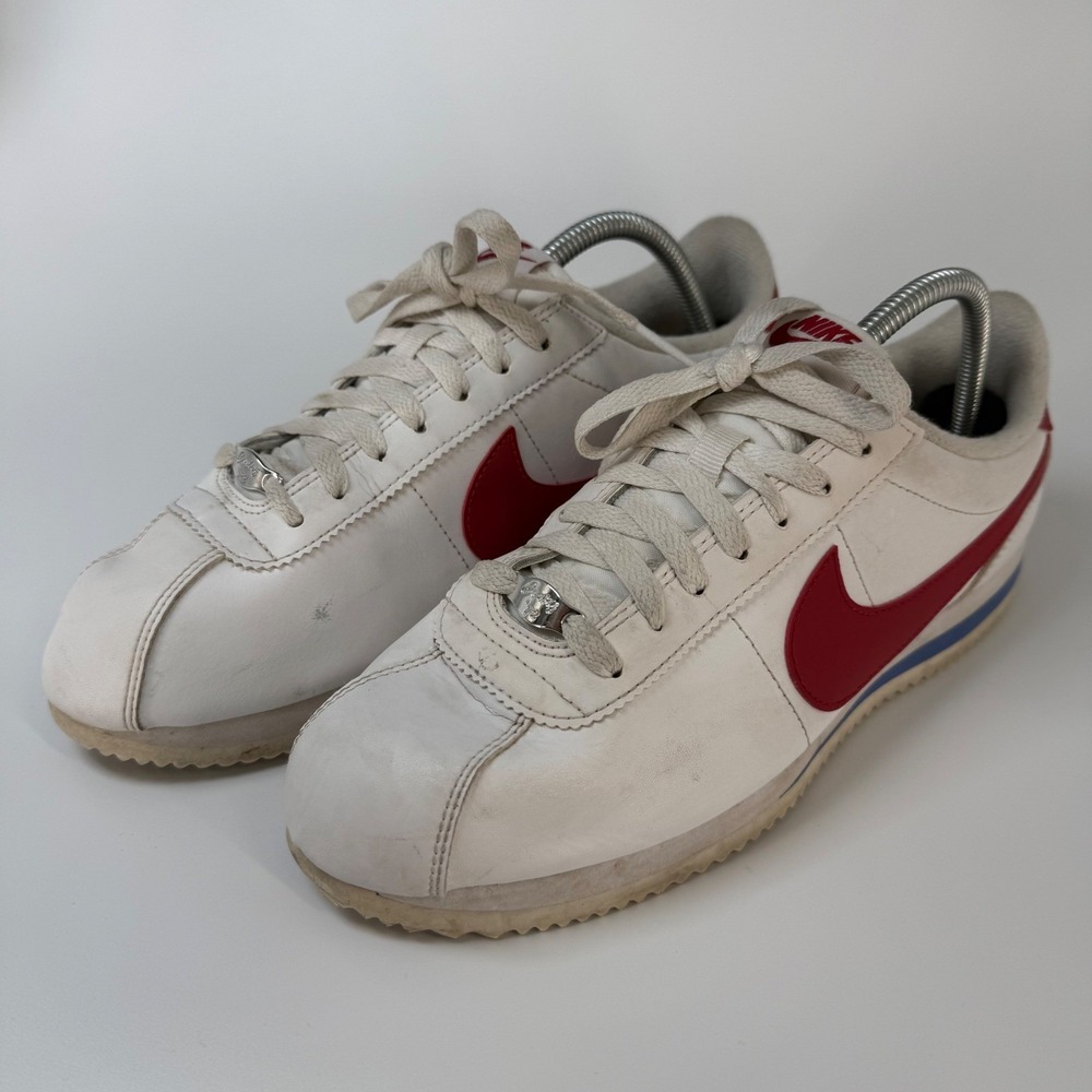 Nike Cortez Men Shoes US 9.5 White Red Blue Leather Sneakers Forrest Gump Preppy
